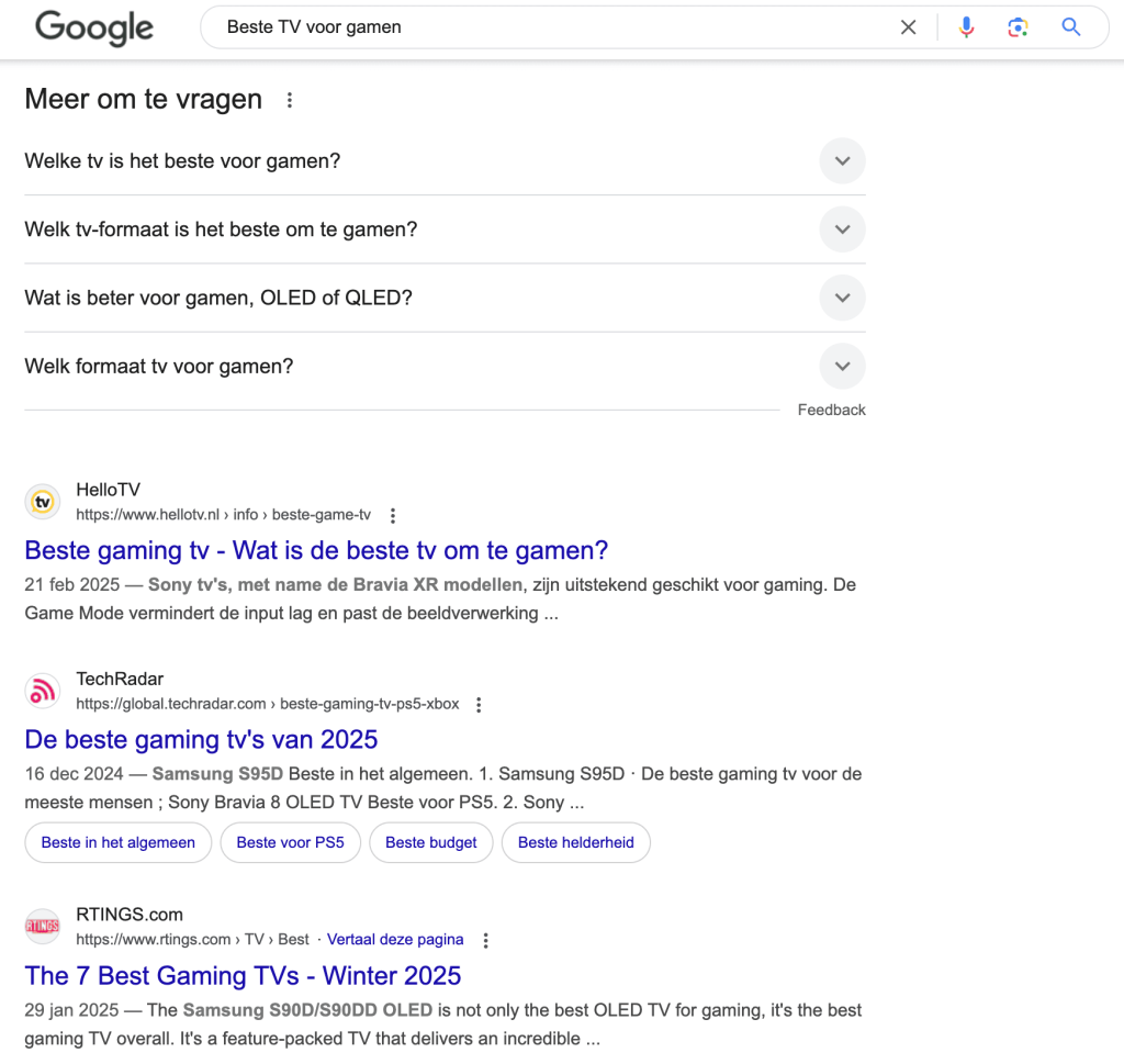 beste tv voor gamen commerciele zoekintentie resultaten in Google